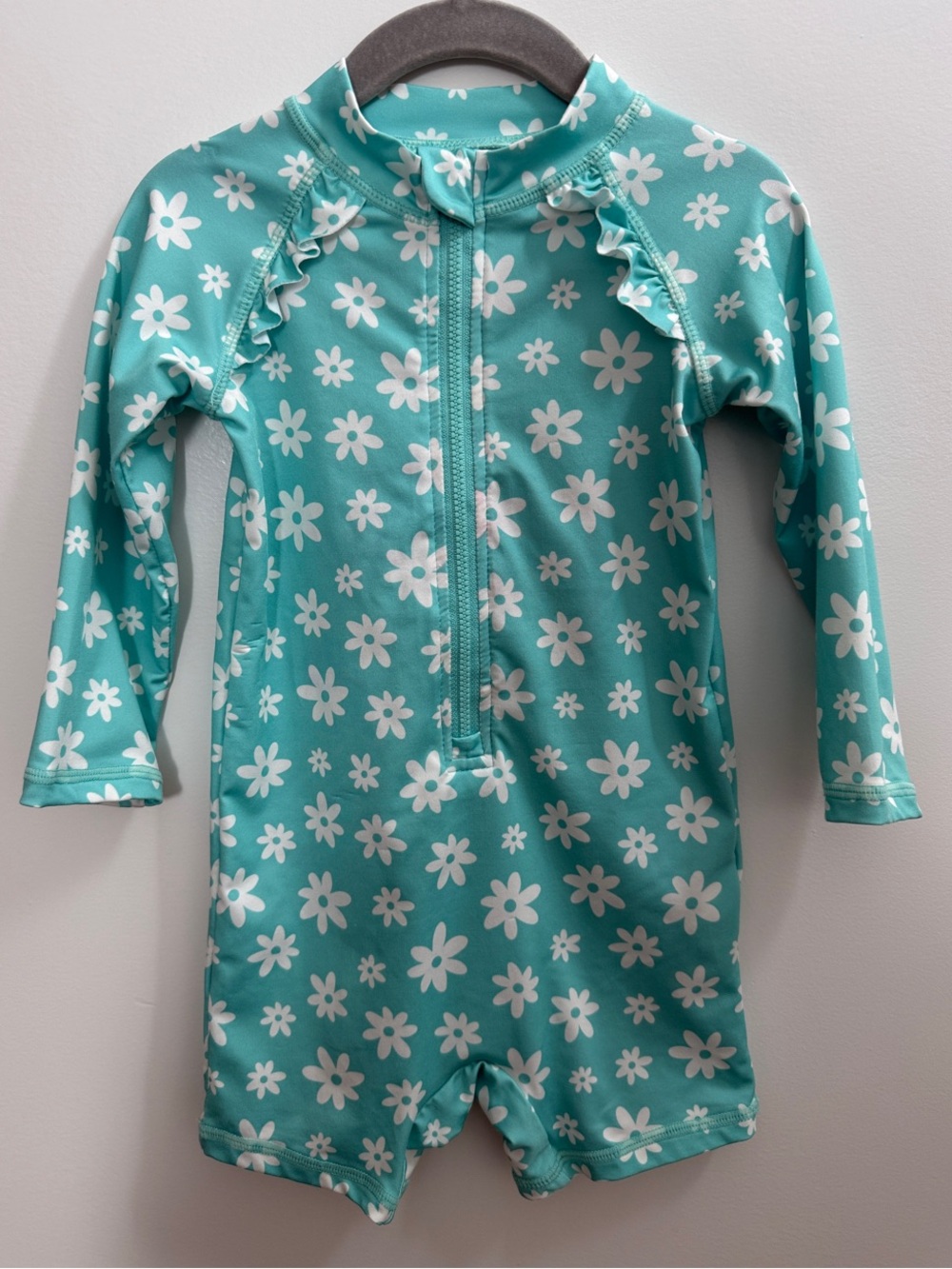 PL Baby 18M Aqua Floral Daisy Long Sleeve Rashguard Sunsuit